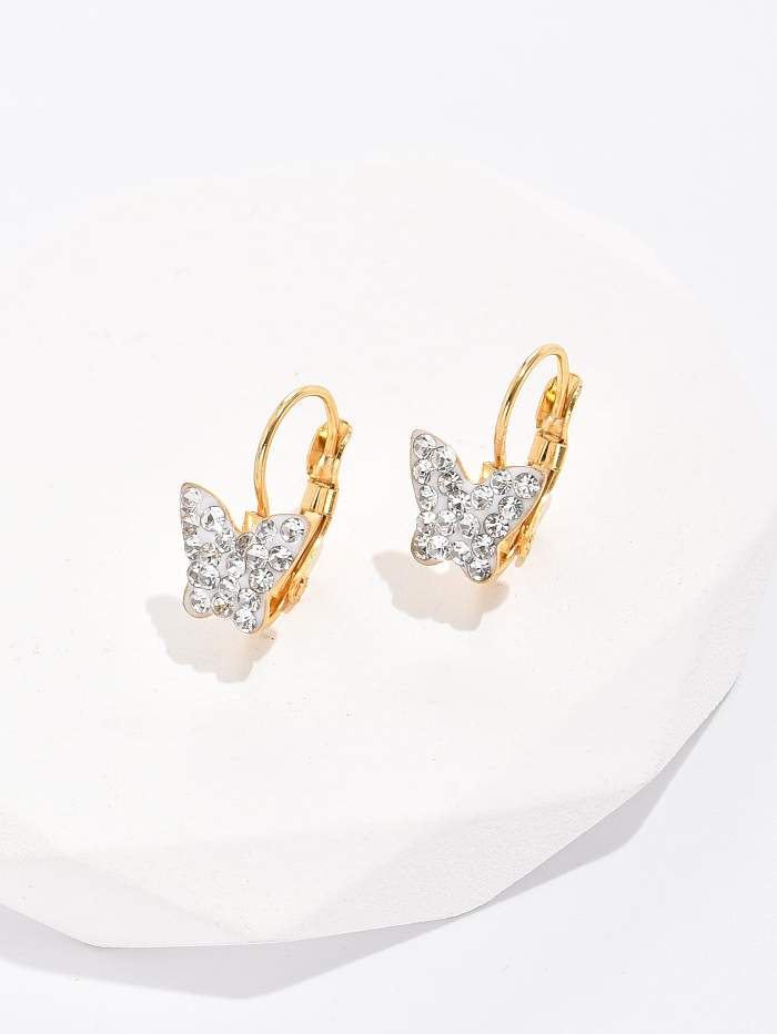 Fashion Simple Stainless Steel  Electroplated 18K Gold Inlaid Zircon Butterfly Earrings