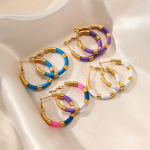 Fashion C Shape Stainless Steel  Gold Plated Hoop Earrings 1 Pair