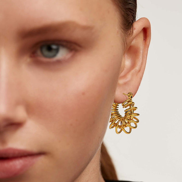 Fashion 18K Gold Spring Spiral Geometric Hollow Winding Earring