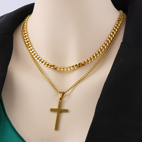 Retro Cross Stainless Steel  Stainless Steel Plating Gold Plated Layered Necklaces