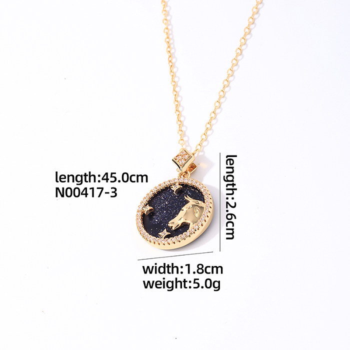 Simple Style Round Constellation Stainless Steel  Copper Gold Plated Zircon Pendant Necklace In Bulk