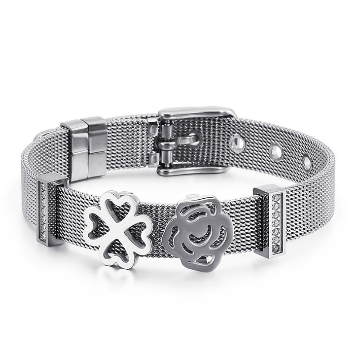 Beliebtes vierblättriges Kleeblatt-Mesh-Armband, modisches Temperament, verstellbares Edelstahl-Armband, Schmuck im Großhandel