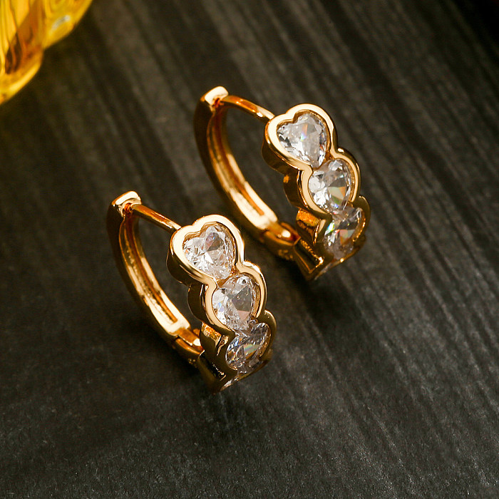 1 Pair Shiny Heart Shape Stainless Steel Plating Inlay Zircon 18K Gold Plated Hoop Earrings