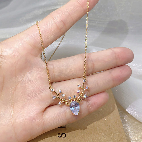 Casual Simple Style Elk Stainless Steel Plating Inlay Zircon Necklace