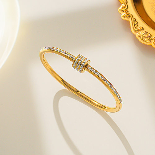 Classic Style Solid Color Stainless Steel Titanium Steel Plating Inlay Zircon 18K Gold Plated Bangle