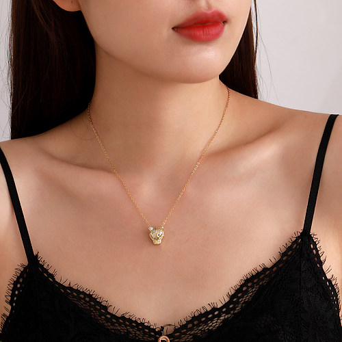 Vintage Style Leopard Head Stainless Steel  Plating Inlay Zircon 18K Gold Plated Pendant Necklace