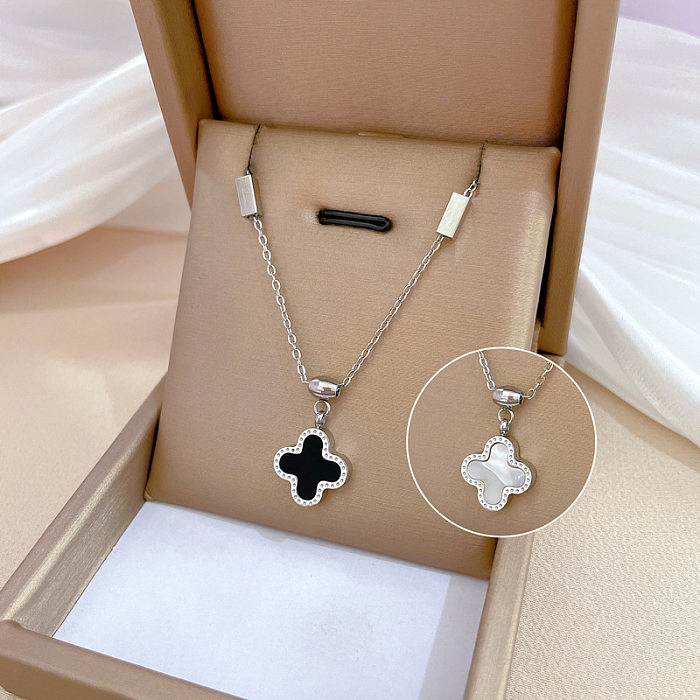 Cartoon Style Flower Stainless Steel Plating Inlay Shell Pendant Necklace