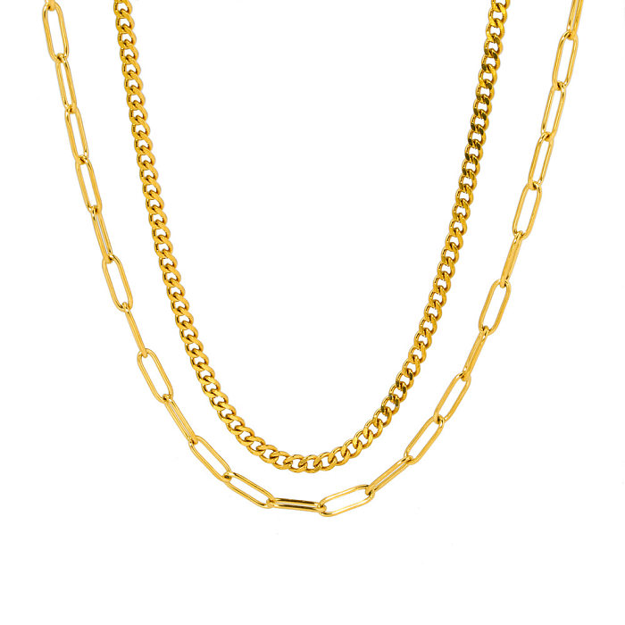 Simple Style Solid Color Stainless Steel  Plating 18K Gold Plated Layered Necklaces