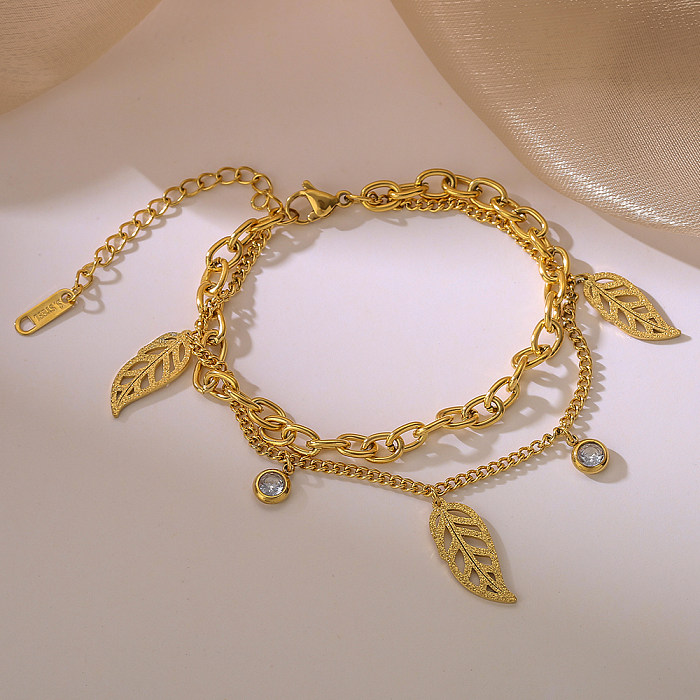Bracelets plaqués or 18 carats avec incrustation en acier et titane, style simple, feuilles de trajet, dauphin et papillon, Zircon Turquoise