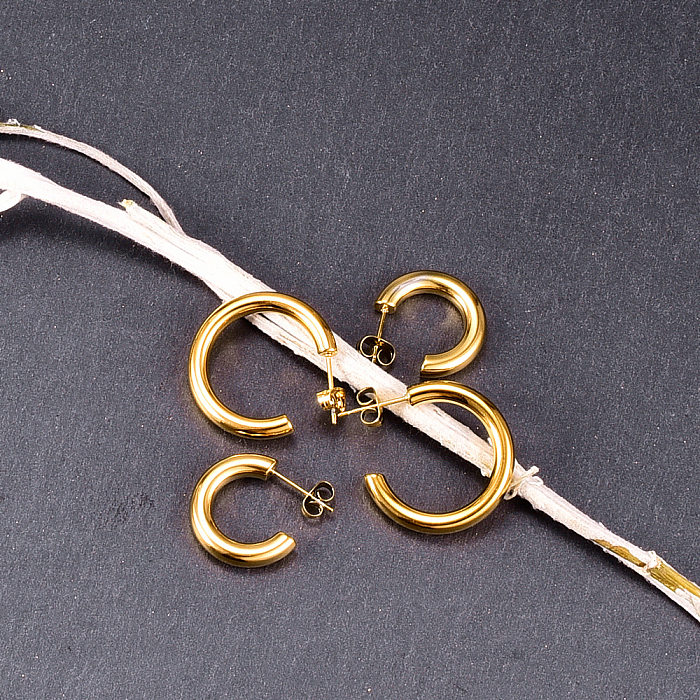 Bijoux bijoux en gros mode boucles d'oreilles dorées en acier inoxydable en forme de C