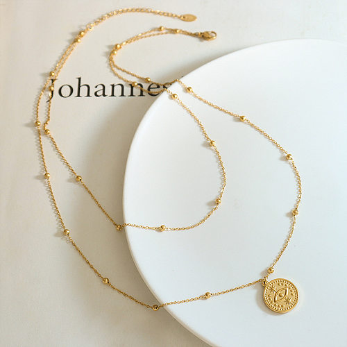 Retro Eye Stainless Steel Plating Layered Necklaces