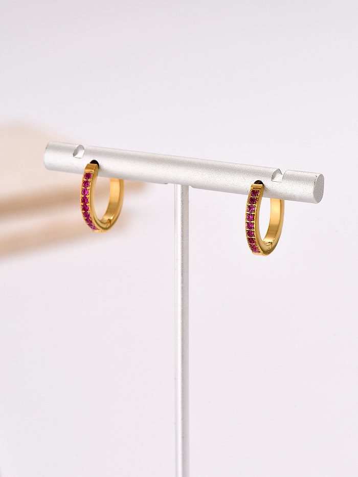 1 Pair Elegant Round Stainless Steel  Plating Inlay Zircon 18K Gold Plated Hoop Earrings