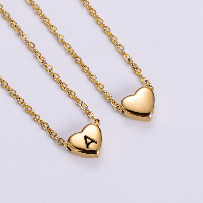 Sweet Letter Heart Shape Stainless Steel  Gold Plated Pendant Necklace 1 Piece