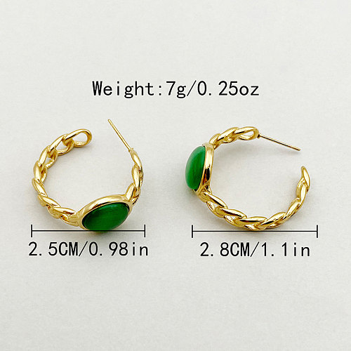 1 Pair Elegant Sweet C Shape Plating Hollow Out Inlay Stainless Steel  Gem Gold Plated Earrings