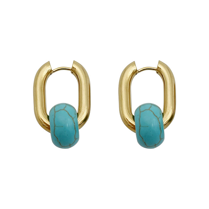 Boucles d'oreilles pendantes pour femmes, 1 paire, incrustation carrée en acier inoxydable, pierre naturelle plaquée or