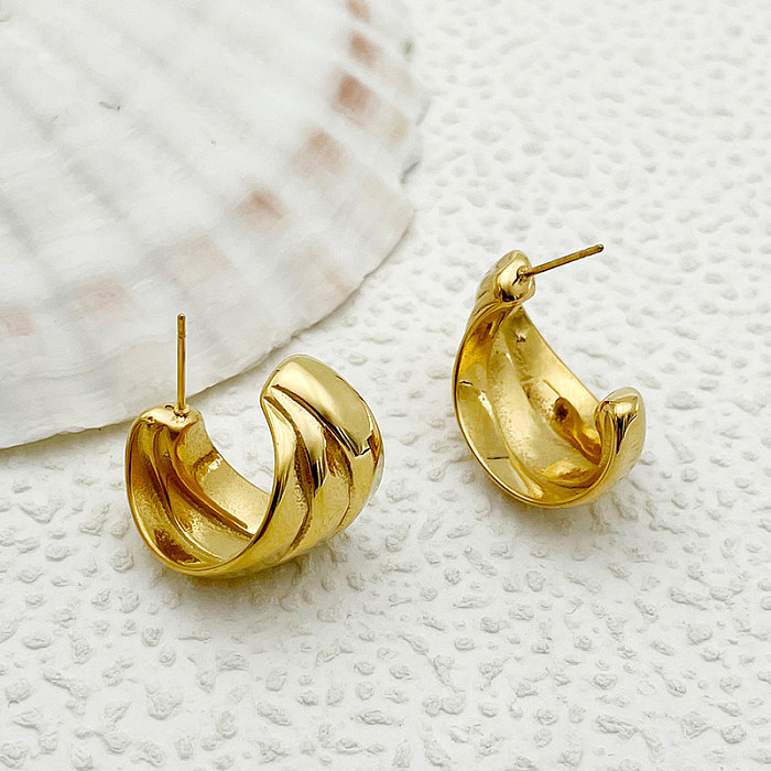 1 Pair Simple Style Artistic Commute Lines Layered Polishing Plating Stainless Steel  Gold Plated Ear Studs