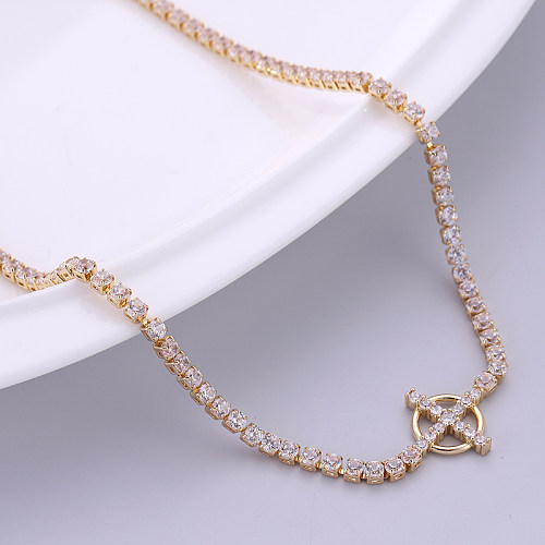 Elegant Streetwear Cross Round Stainless Steel  Plating Inlay Zircon 18K Gold Plated Pendant Necklace