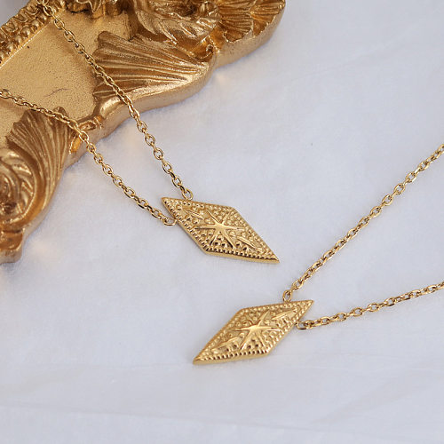 Fashion Rhombus Stainless Steel Gold Plated Pendant Necklace 1 Piece