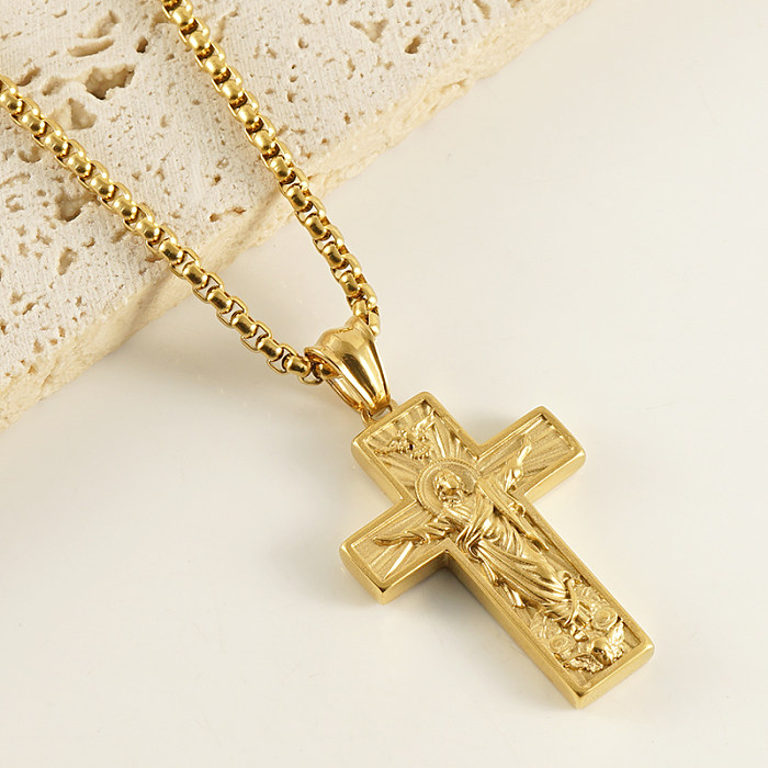 Wholesale 1 Piece Retro Cross Stainless Steel  18K Gold Plated Pendant Necklace