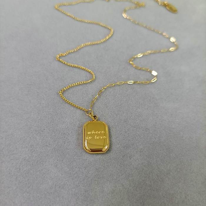 Collar con colgante chapado en oro de 18 quilates, cuadrado, con letras de estilo simple, estilo vintage