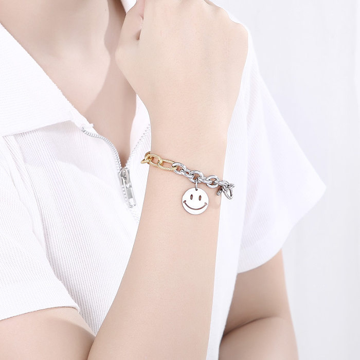 Europe And America Stainless Steel OT Buckle Smiley Face Pendant Chain Bracelet Wholesale