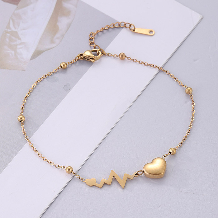 Atacado estilo simples streetwear eletrocardiograma formato de coração pulseiras banhadas a ouro 18K em aço inoxidável