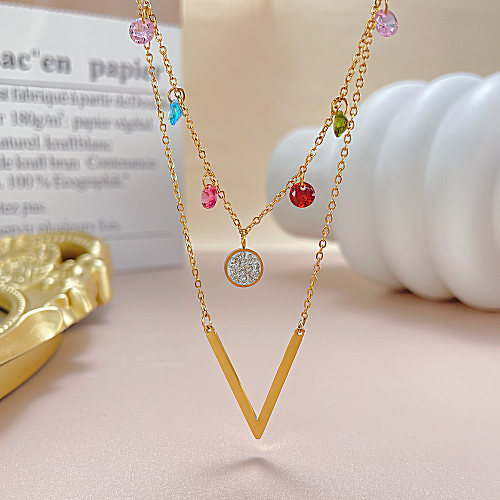 Simple Style Colorful Stainless Steel  Double Layer Necklaces