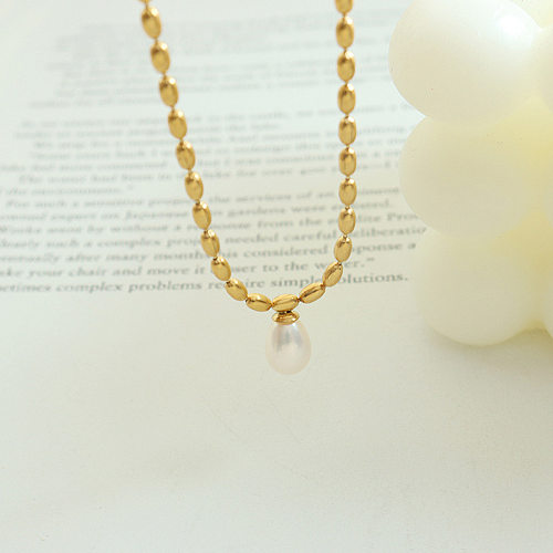 Fashion Solid Color Stainless Steel Necklace Inlay Artificial Pearls Stainless Steel  Necklaces