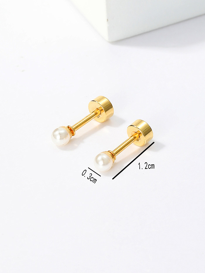 1 paire de clous d'oreilles ronds en acier inoxydable, Style Simple, incrustation de perles artificielles plaquées or 18 carats