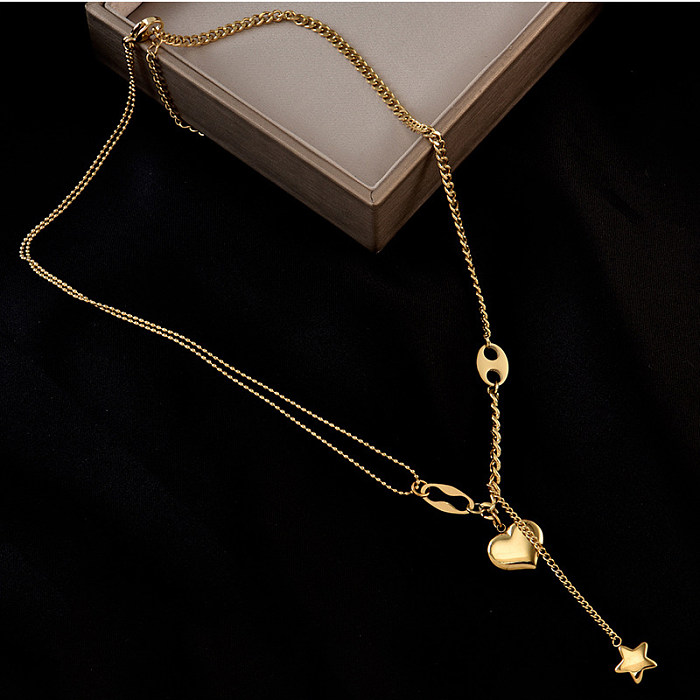 Vintage Style Heart Shape Stainless Steel  Layered Necklaces Splicing Gold Plated Stainless Steel  Necklaces