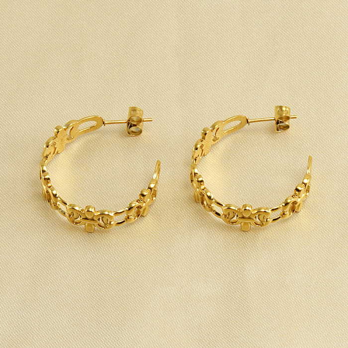 1 Pair INS Style C Shape Stainless Steel  Plating Hollow Out 18K Gold Plated Ear Studs
