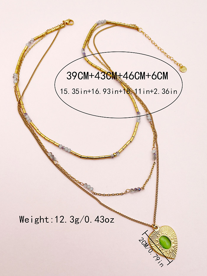 IG-Stil, moderner Stil, herzförmige, geschichtete Halsketten aus Edelstahl mit Perlenbeschichtung und Zirkonvergoldung