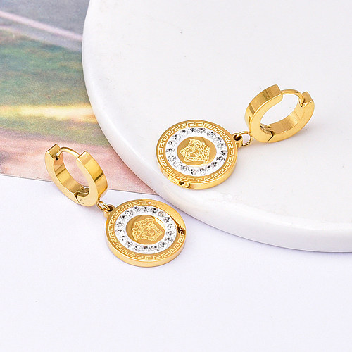 1 Pair Vintage Style Round Plating Inlay Stainless Steel  Zircon 18K Gold Plated Drop Earrings