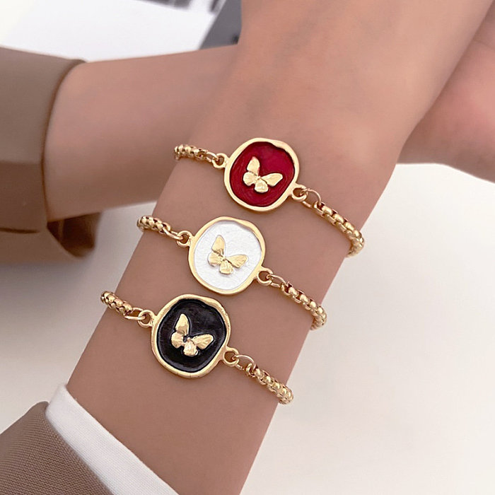 Elegant Simple Style Geometric Stainless Steel Metal Copper Inlay Rhinestones Zircon 18K Gold Plated Gold Plated Silver Plated Bracelets