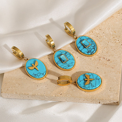 1 Paar elegante ovale Inlay-Ohrringe aus Edelstahl mit Zirkon und vergoldet