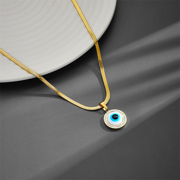 Wholesale Ethnic Style Eye Stainless Steel  18K Gold Plated Zircon Pendant Necklace