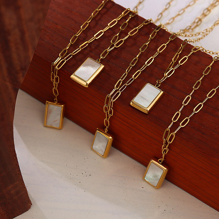 Collier en or véritable 18 carats plaqué en acier inoxydable, affiche carrée blanche légère de luxe à la mode