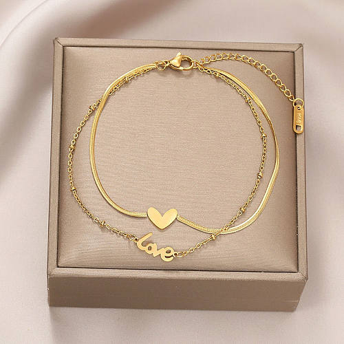 Romantic Simple Style Love Heart Shape Titanium Steel Plating Bracelets