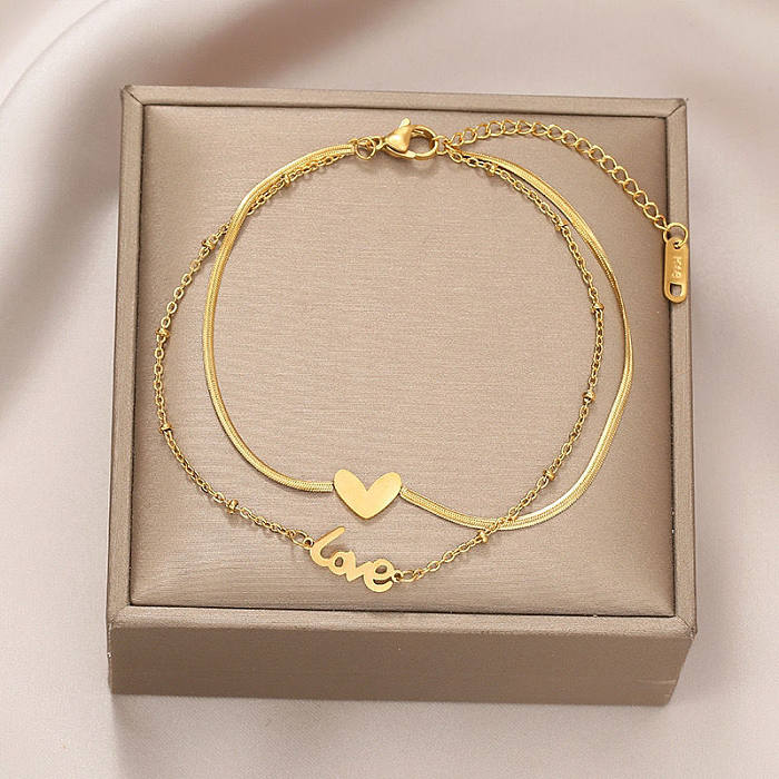 Bracelets de placage en acier titane en forme de coeur d'amour de style simple romantique