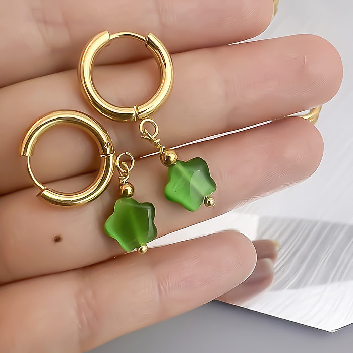 1 Pair Sweet Flower Plating Stainless Steel  Opal Earrings