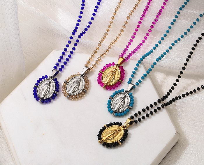 Fashion Stainless Steel  Virgin Pendent Colorful Glass Beads Necklace Wholesale jewelry