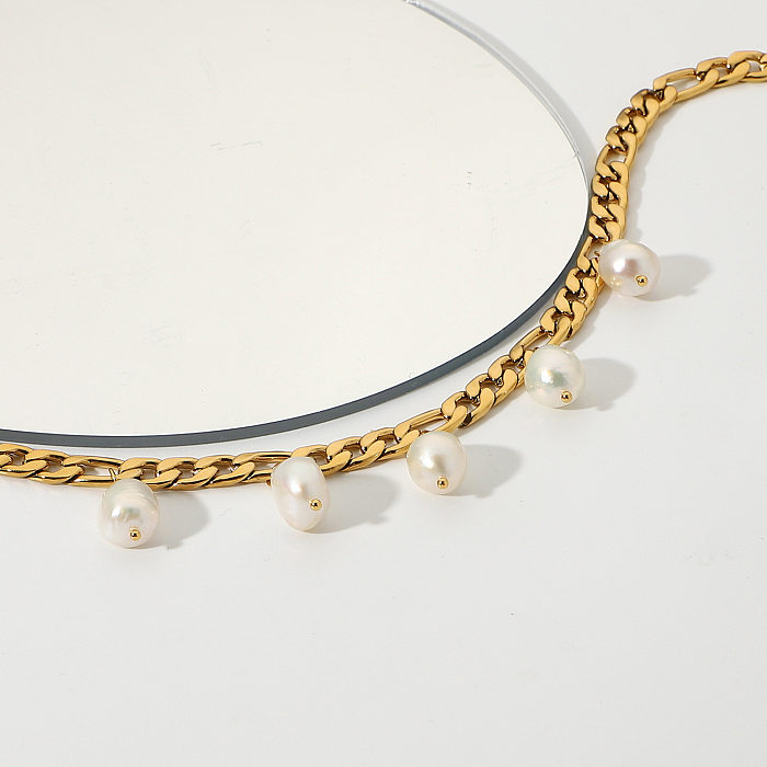 Baroque Freshwater Pearl Pendant 18k Gold-plated Stainless Steel Bracelet
