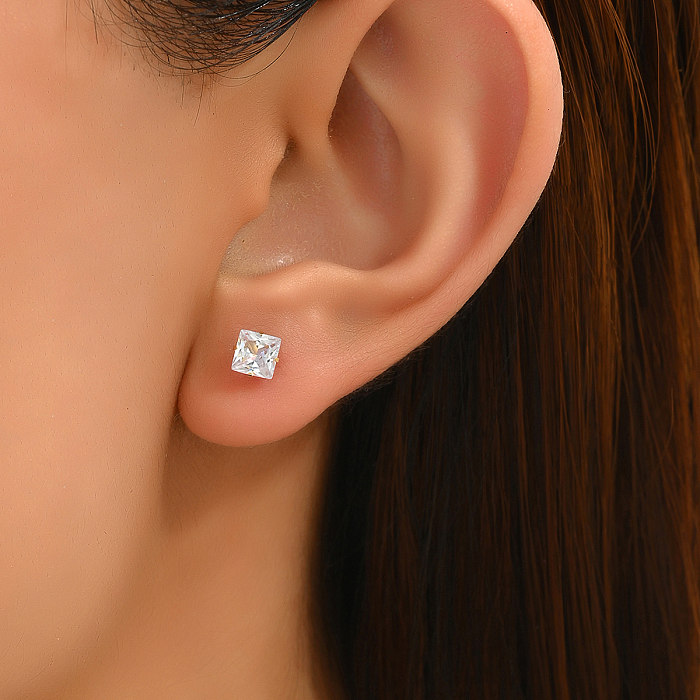 1 paire de clous d'oreilles plaqués or 18 carats, Style Simple et décontracté, incrustation de pierres précieuses en acier inoxydable et Zircon