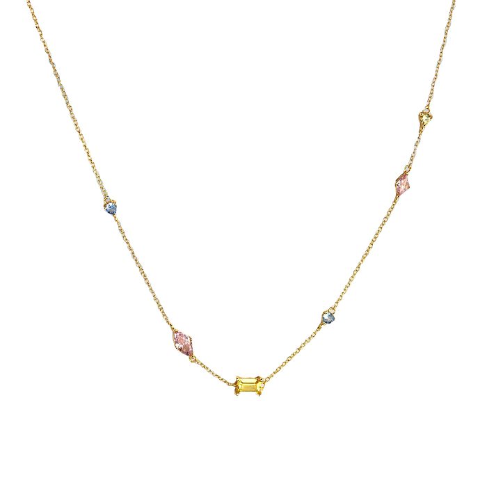 Retro Streetwear Irregular Geometric Stainless Steel  Plating Inlay Zircon 18K Gold Plated Pendant Necklace Long Necklace