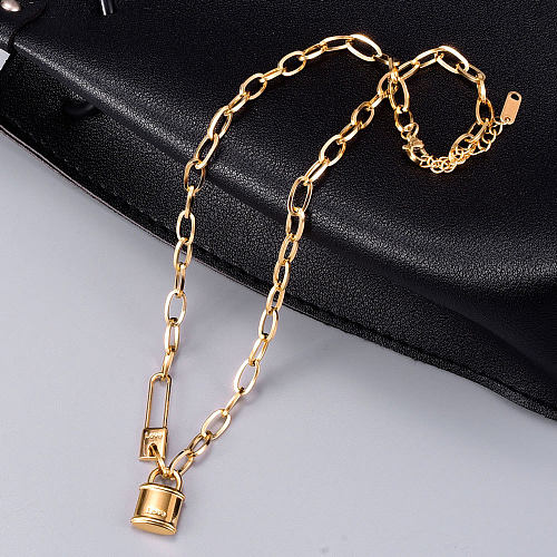 Vintage Style Lock Stainless Steel Plating Necklace