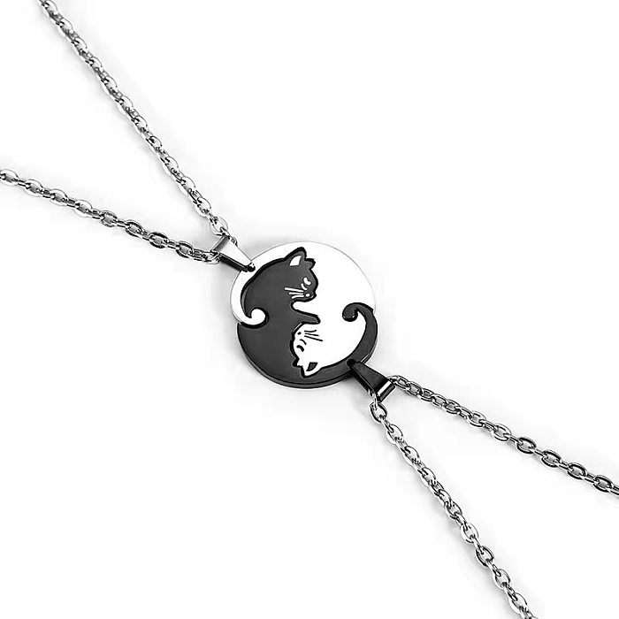 Cartoon Style Heart Shape Cat Stainless Steel Pendant Necklace