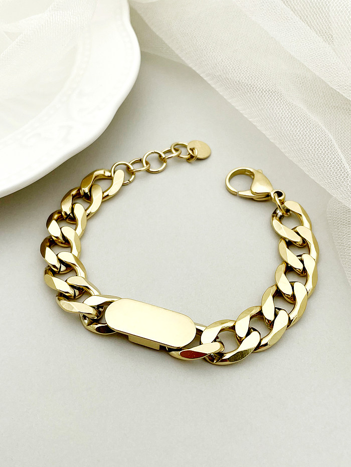 Hip-Hop Simple Style Solid Color Stainless Steel Plating 14K Gold Plated Bracelets