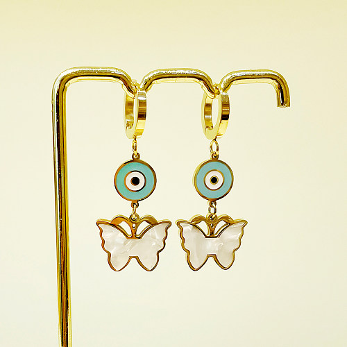1 Paar moderne Ohrhänger mit Schmetterlingsauge, Edelstahl, Emaille-Beschichtung, 14 Karat vergoldet