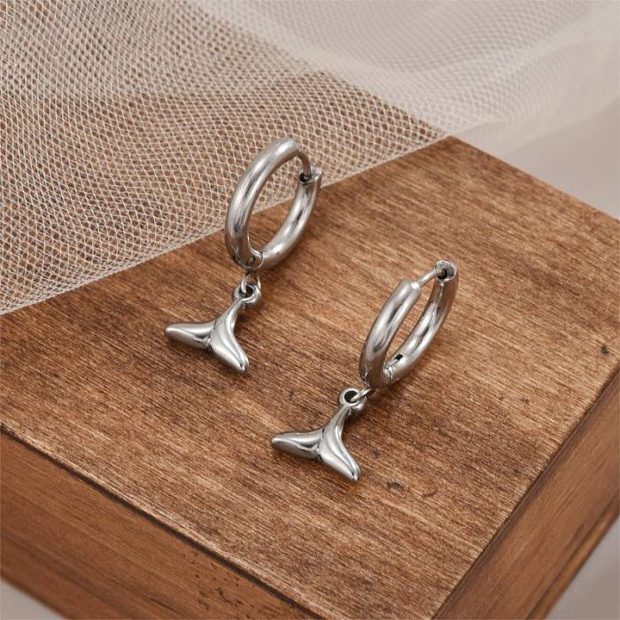 1 Pair Simple Style Fish Tail Polishing Plating Stainless Steel  18K Gold Plated Drop Earrings