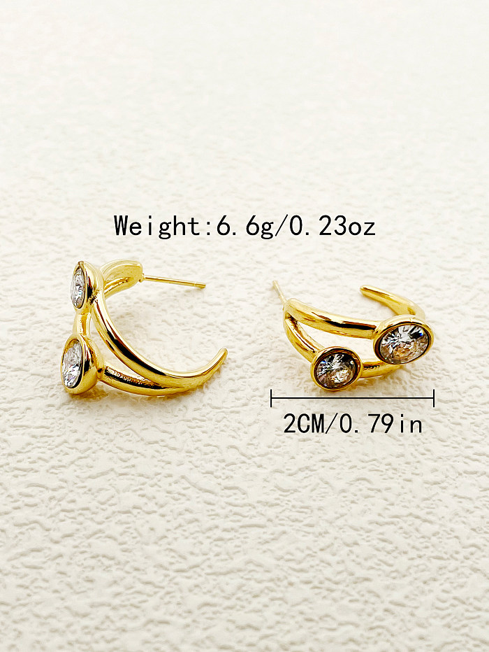 1 Pair Luxurious C Shape Round Stainless Steel  Plating Inlay Zircon 18K Gold Plated Ear Studs
